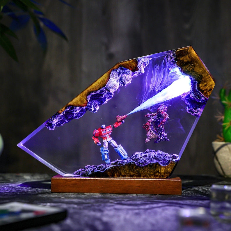 Optimus Titan vs Omega Destroyer Diorama Lamp: Handmade Resin Art