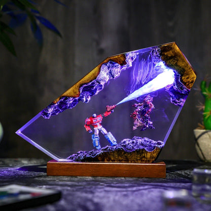 Optimus Titan vs Omega Destroyer Diorama Lamp: Handmade Resin Art