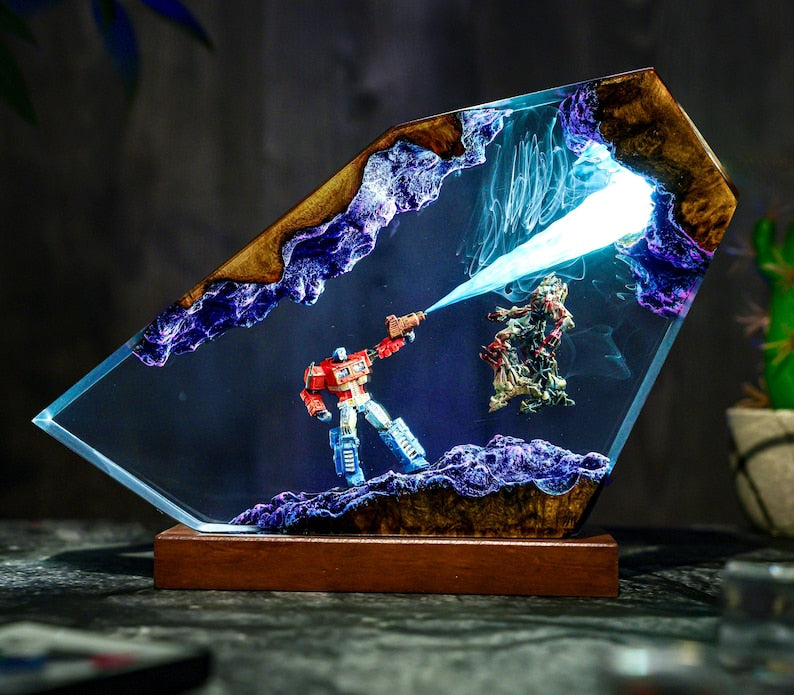 Optimus Titan vs Omega Destroyer Diorama Lamp: Handmade Resin Art