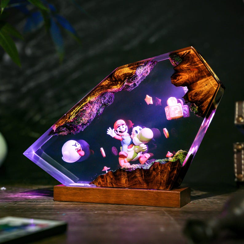 Handmade Supper Adventure Resin Lamp, Platformer Game Decor, Gamer Night Light