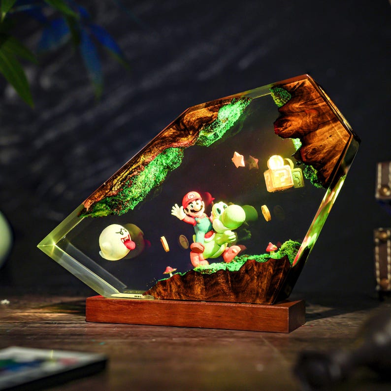 Handmade Supper Adventure Resin Lamp, Platformer Game Decor, Gamer Night Light