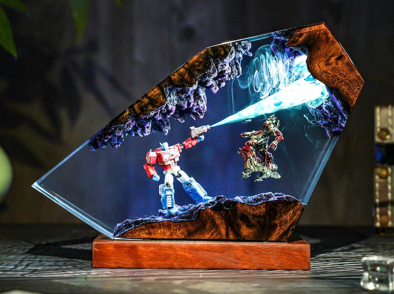 Optimus Titan vs Omega Destroyer Diorama Lamp: Handmade Resin Art