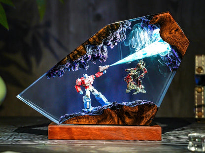 Optimus Titan vs Omega Destroyer Diorama Lamp: Handmade Resin Art