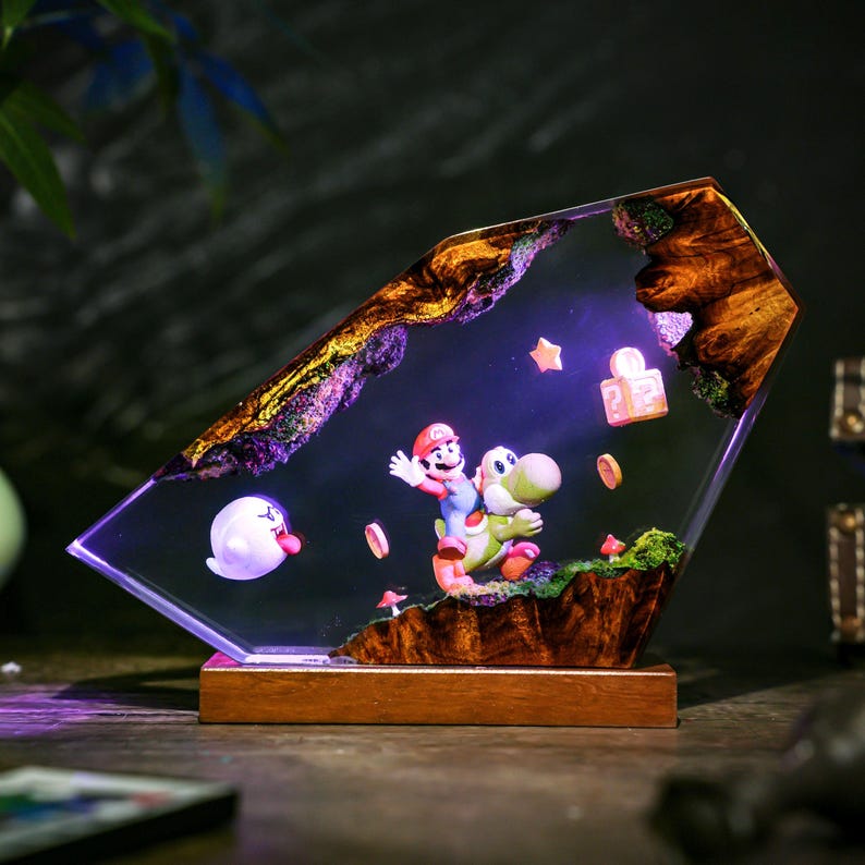 Handmade Supper Adventure Resin Lamp, Platformer Game Decor, Gamer Night Light