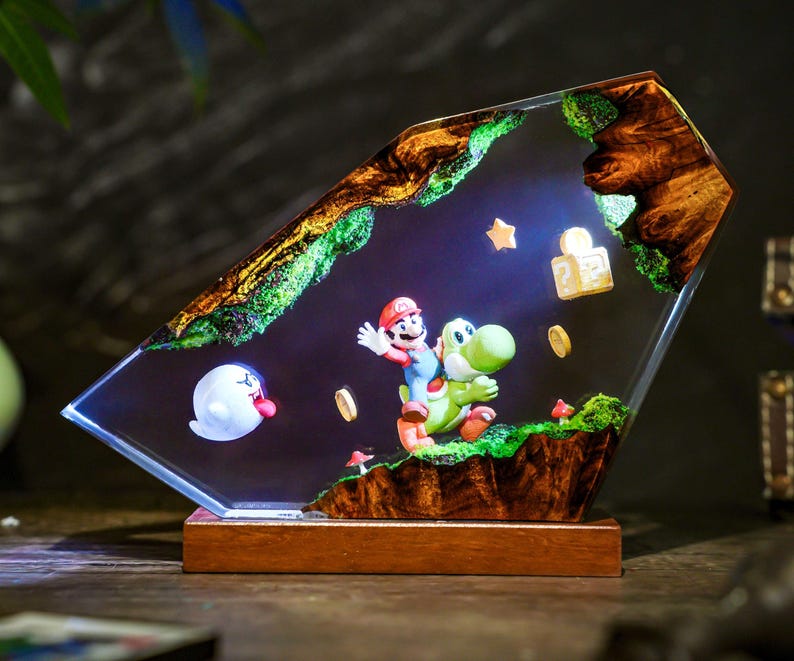 Handmade Supper Adventure Resin Lamp, Platformer Game Decor, Gamer Night Light