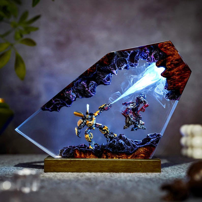 Handmade Robot Bee x OMegatyrant Lamp, Handmade Resin Art