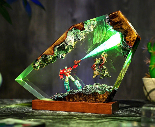 Optimus Titan vs Omega Destroyer Diorama Lamp: Handmade Resin Art