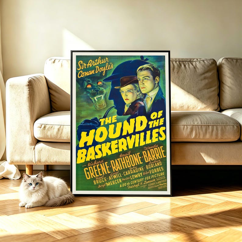 Vintage Sherlock Holmes The Hound Of The Baskervilles Movie Poster V1 Unframed Size 24''x36''