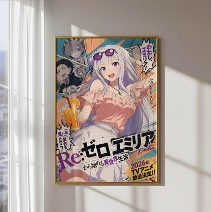 Re Zero Art Emilia Starting Life Poster V3 Unframed Size 24''x36''
