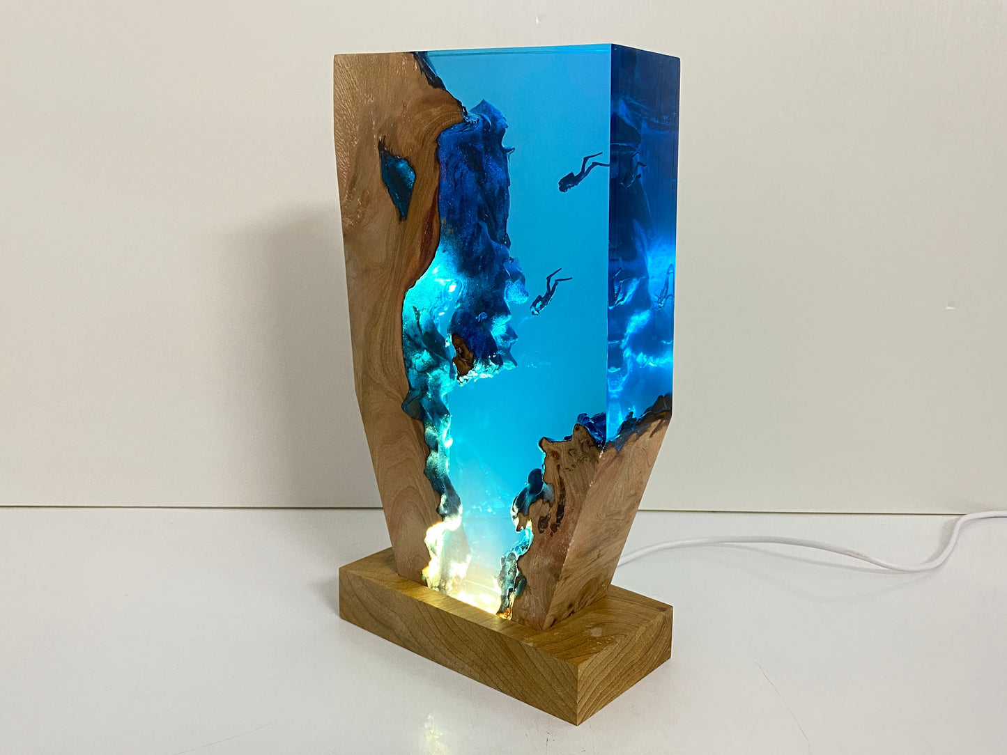 Diver's Night Light, Scuba Diving Deep Sea Exploration, Personalised Epoxy Wooden Light, Freediving, Halloween Gift, Christmas Gift
