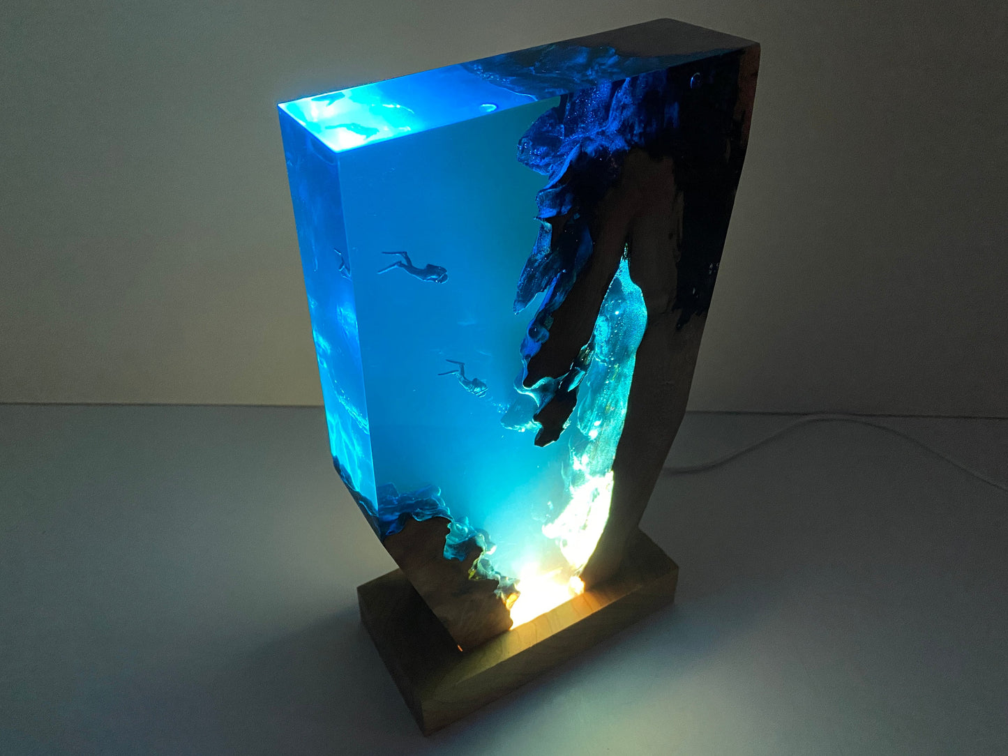 Diver's Night Light, Scuba Diving Deep Sea Exploration, Personalised Epoxy Wooden Light, Freediving, Halloween Gift, Christmas Gift