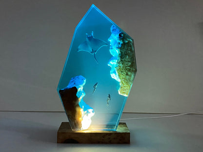 Handmade Manta Ray Diver Resin Lamp, Unique Ocean Decor, Personalized Gift, Best Friend Gift, Unique Decor, Halloween Gift, Christmas Gift