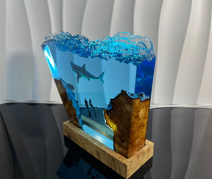 Ocean Shark Epoxy Resin Night Light, Diver Led Night Light, Halloween Gifts, Christmas Gifts, Best Friend Gifts