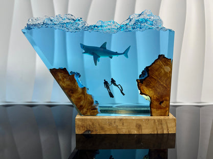 Ocean Shark Epoxy Resin Night Light, Diver Led Night Light, Halloween Gifts, Christmas Gifts, Best Friend Gifts