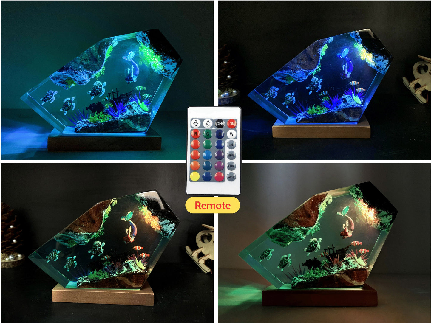 Turtle and Mermaid Resin night lights | Unique gift for daughter, Clownfish resin lamp - A picture of The Ocean in miniature, gift for mom