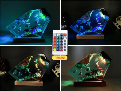 Turtle and Mermaid Resin night lights | Unique gift for daughter, Clownfish resin lamp - A picture of The Ocean in miniature, gift for mom