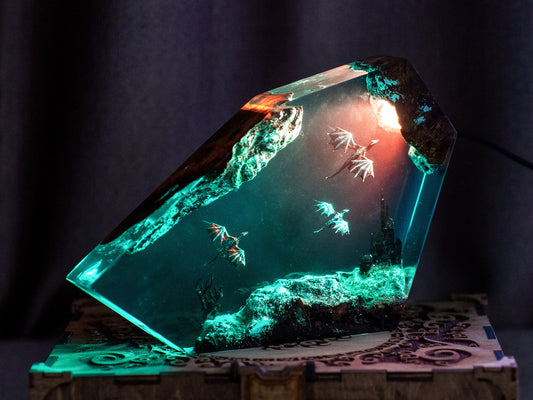 Fire and Ice Dragons Resin Lamp – Handcrafted Night Light, Fantasy Duo Dragon Gift, Custom Room Decor