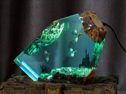 Fire and Ice Dragons Resin Lamp – Handcrafted Night Light, Fantasy Duo Dragon Gift, Custom Room Decor