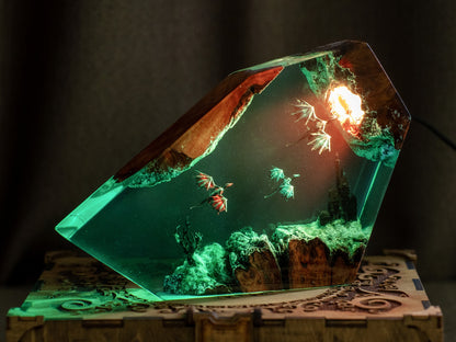 Fire and Ice Dragons Resin Lamp – Handcrafted Night Light, Fantasy Duo Dragon Gift, Custom Room Decor