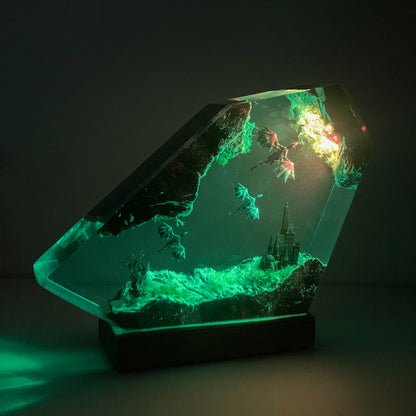 Fire and Ice Dragons Resin Lamp – Handcrafted Night Light, Fantasy Duo Dragon Gift, Custom Room Decor