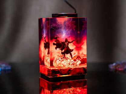 Darth vader diorama resin lamp, star war wall art for him, Sword lightsaber for gaming decor room