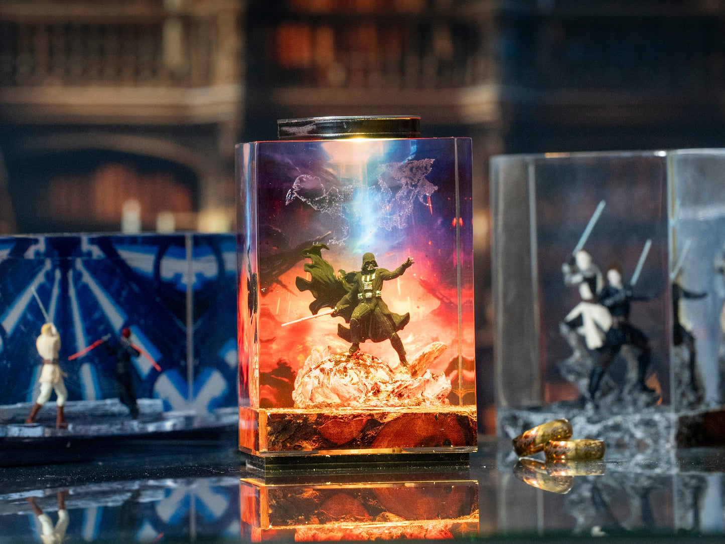 Darth vader diorama resin lamp, star war wall art for him, Sword lightsaber for gaming decor room