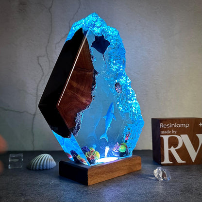 Epoxy Resin Ocean Lamp, Shark, Turtle, and Coral Reef Night Light,  Resin Wood Art Lamp, wood resin decor, gift for him, Christmas gift