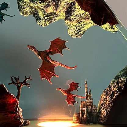 Handmade Fire and Ice Dragon Lamp: 3D Resin Wood Home Decor, Lighting Home Decor, Valentines Day gift, Christmas gift, Fantasy Decor