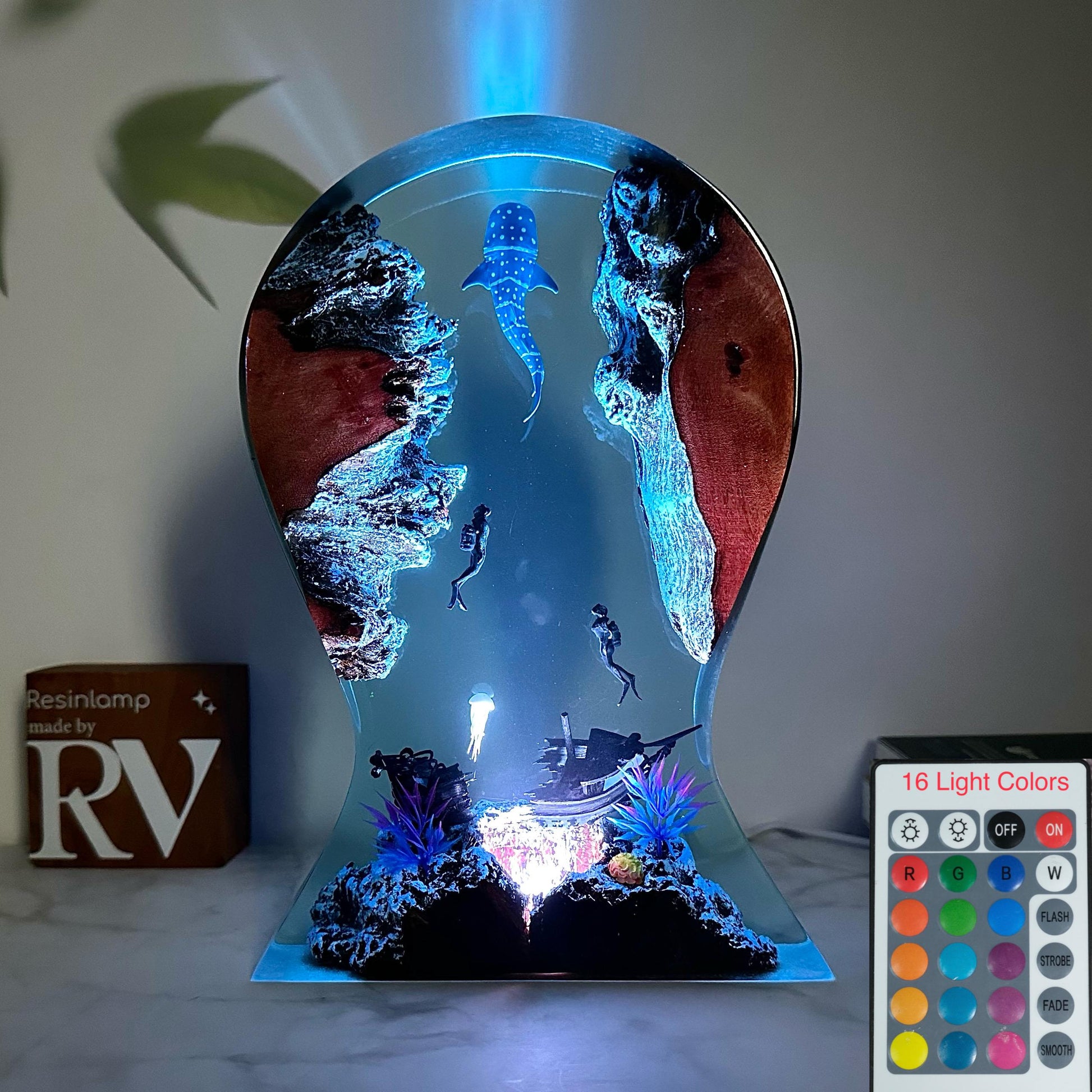 Whale Shark Epoxy Lamp: Handmade Headphone Stand, Rustic Gamer Night Light