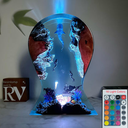 Whale Shark Epoxy Lamp: Handmade Headphone Stand, Rustic Gamer Night Light