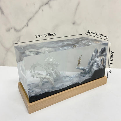 Handmade Dragon Resin Lamp, Game Landscape, Unique Home Decor, Gift For Game Lovers, Personalized Resin Lamp, Christmas Gift