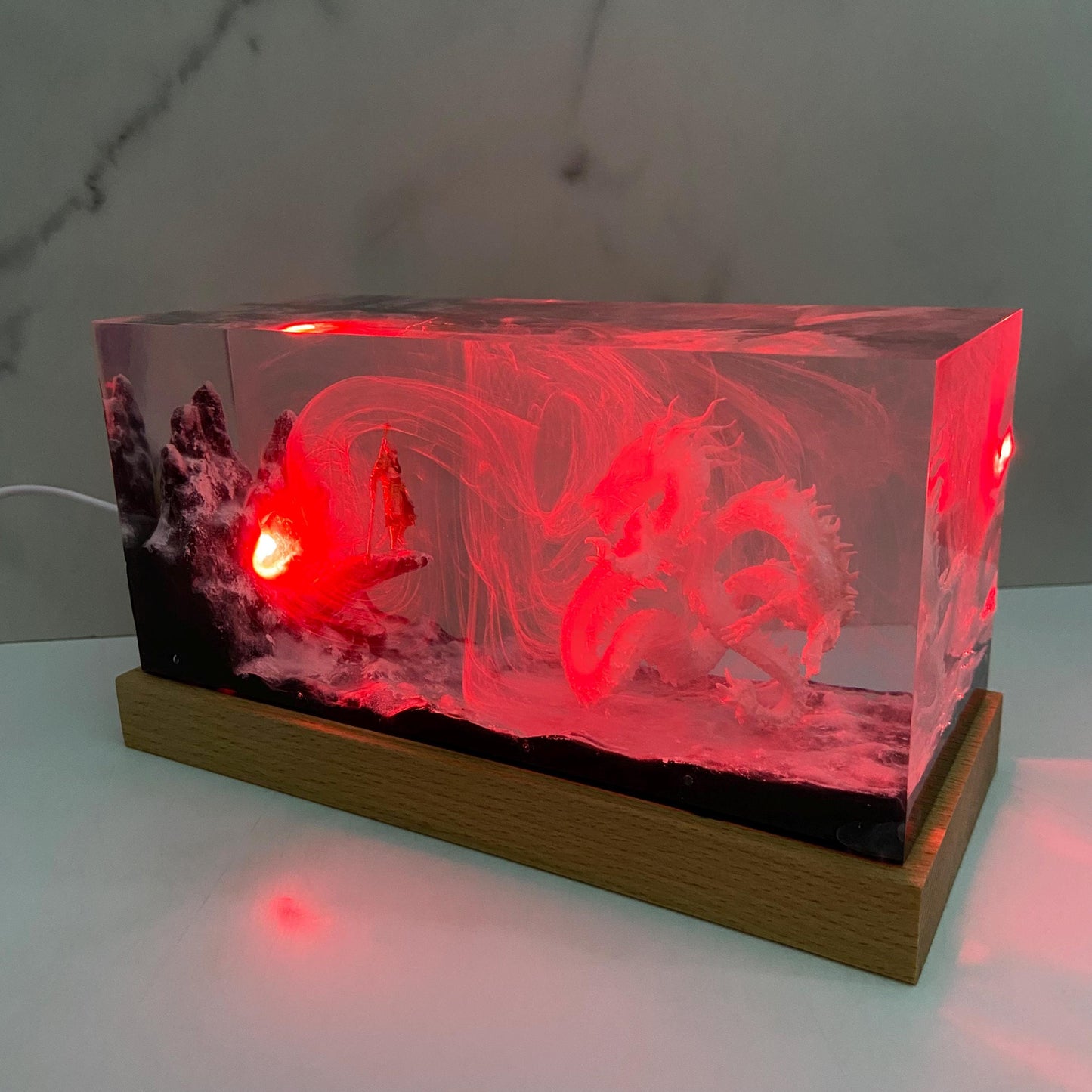 Handmade Dragon Resin Lamp, Game Landscape, Unique Home Decor, Gift For Game Lovers, Personalized Resin Lamp, Christmas Gift
