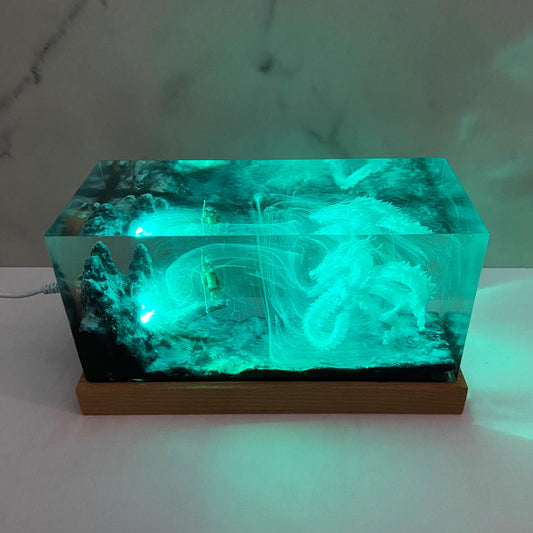 Handmade Dragon Resin Lamp, Game Landscape, Unique Home Decor, Gift For Game Lovers, Personalized Resin Lamp, Christmas Gift