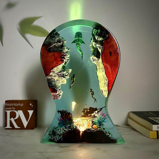 Whale Shark Epoxy Lamp: Handmade Headphone Stand, Rustic Gamer Night Light