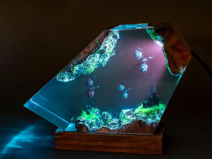 Fire and Ice Dragons Resin Lamp – Handcrafted Night Light, Fantasy Duo Dragon Gift, Custom Room Decor