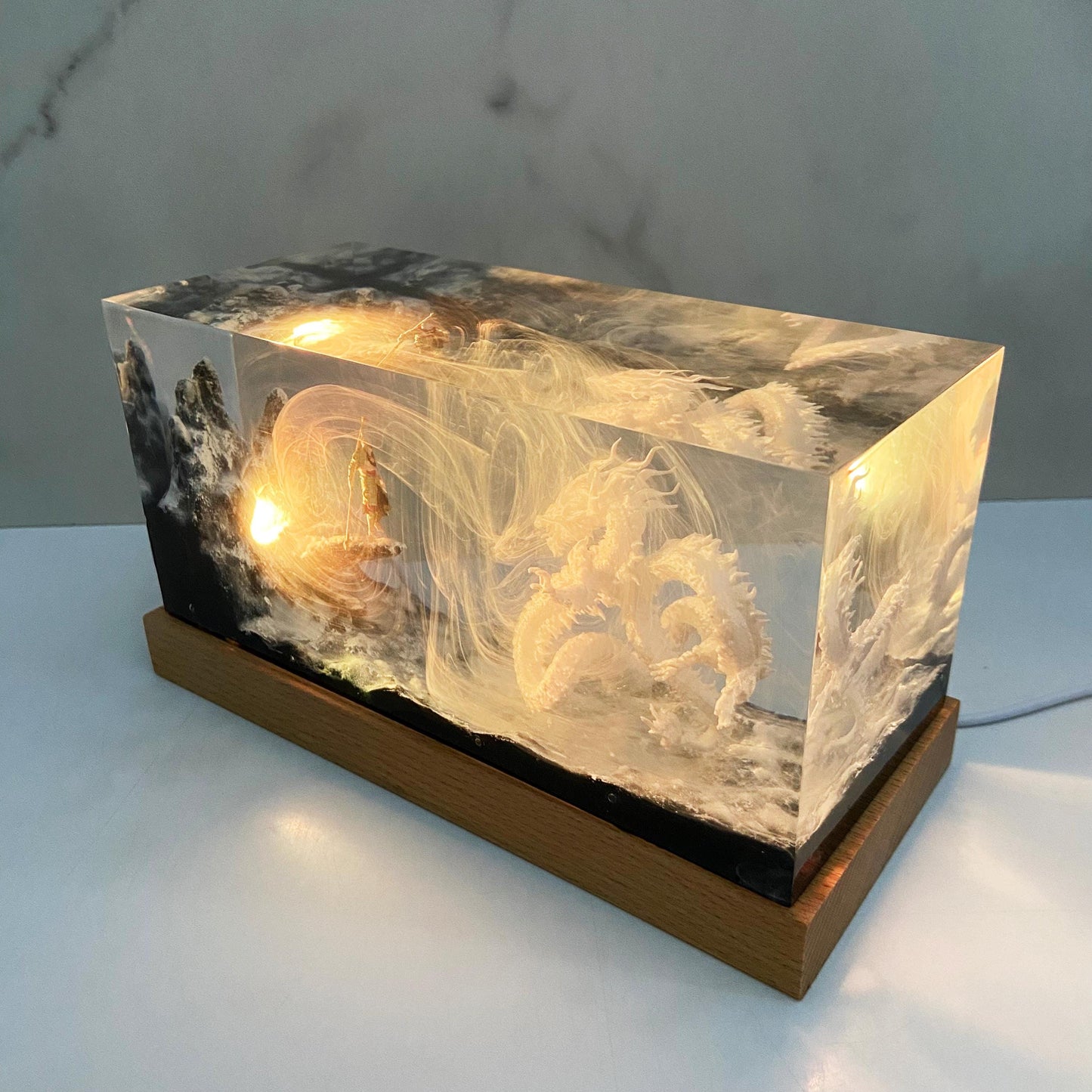Handmade Dragon Resin Lamp, Game Landscape, Unique Home Decor, Gift For Game Lovers, Personalized Resin Lamp, Christmas Gift