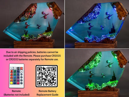 Fire and Ice Dragons Resin Lamp – Handcrafted Night Light, Fantasy Duo Dragon Gift, Custom Room Decor
