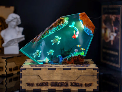 Turtle and Mermaid Resin night lights | Unique gift for daughter, Clownfish resin lamp - A picture of The Ocean in miniature, gift for mom
