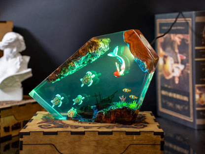 Turtle and Mermaid Resin night lights | Unique gift for daughter, Clownfish resin lamp - A picture of The Ocean in miniature, gift for mom