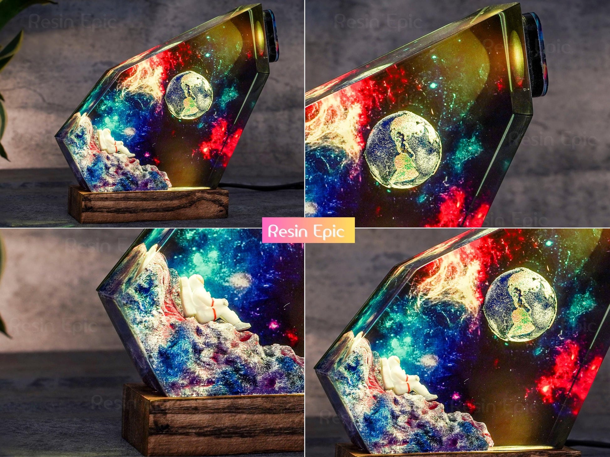Astronaut Galaxy Epoxy Resin Lamp - Space Night Lights, Astronaut & Earth Night Light | Universe-Inspired LED Lamp, gift for him