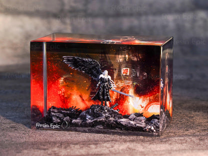Custom Sephiroth and Cloud Resin Night Light, Epoxy Wood Night Lamp,  FF7 Collector Gift