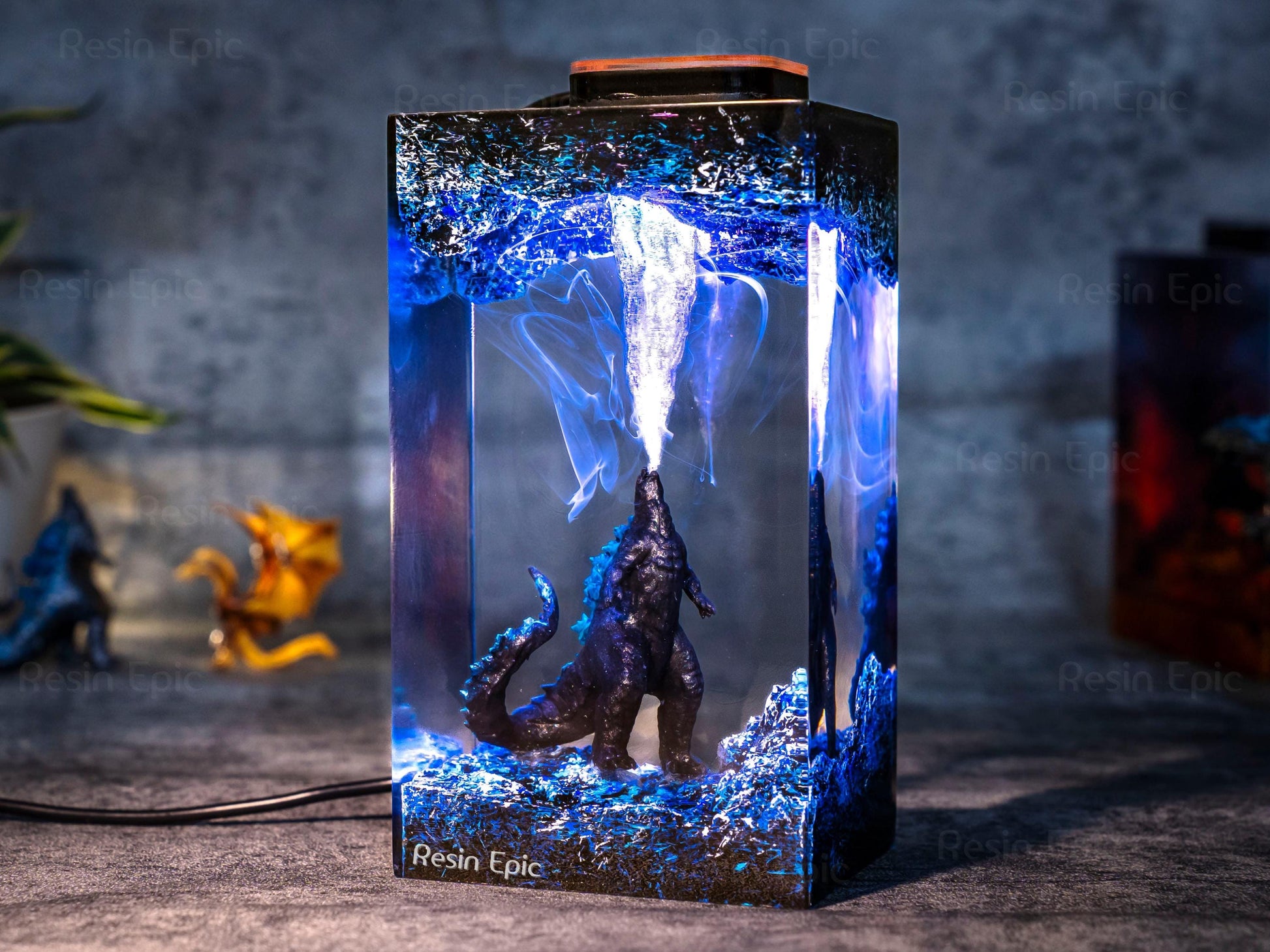 Godzilla Handmade decor Epoxy Lamp- diorama resin lamp, handmade gifts for him, home decoration, godzilla lamp, mother's day