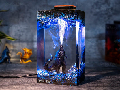 Godzilla Handmade decor Epoxy Lamp- diorama resin lamp, handmade gifts for him, home decoration, godzilla lamp, mother's day
