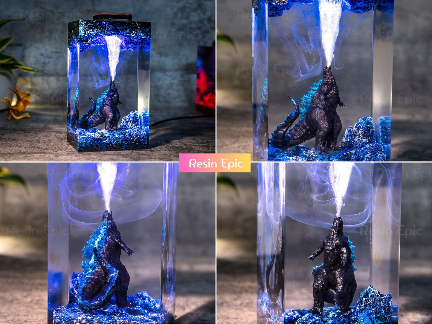 Godzilla Handmade decor Epoxy Lamp- diorama resin lamp, handmade gifts for him, home decoration, godzilla lamp, mother's day