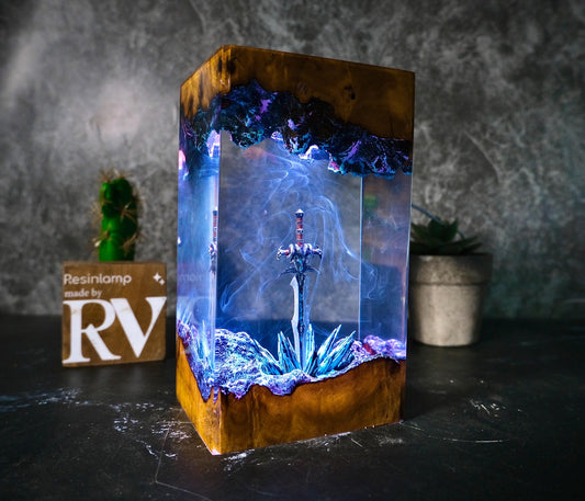 Handmade Icebound Sword Sword Resin Lamp: Gamer Decor Gift, gift for him, gift for gamer, Handmade Sword figure, Fantasy world, Home Decor.