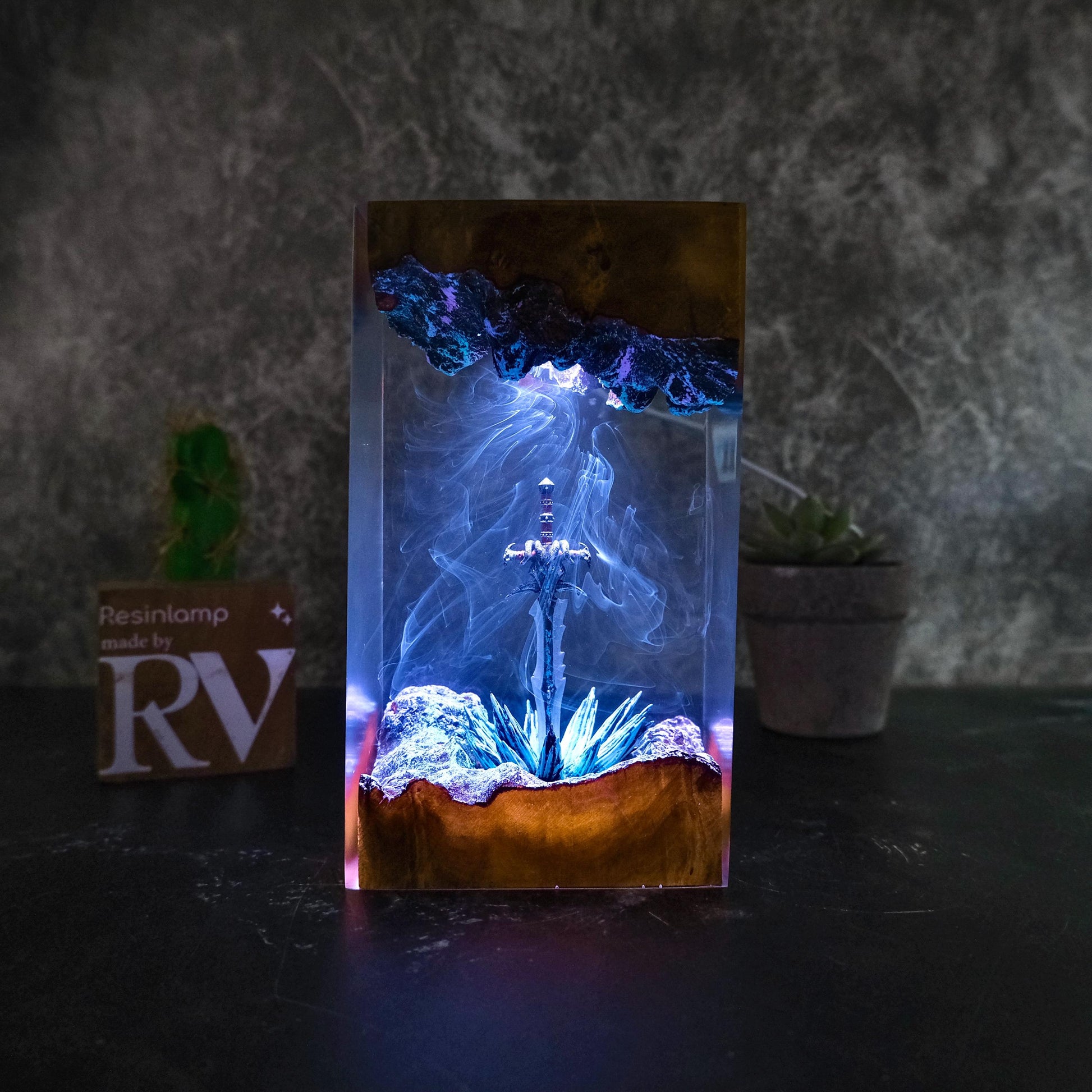 Handmade Icebound Sword Sword Resin Lamp: Gamer Decor Gift, gift for him, gift for gamer, Handmade Sword figure, Fantasy world, Home Decor.