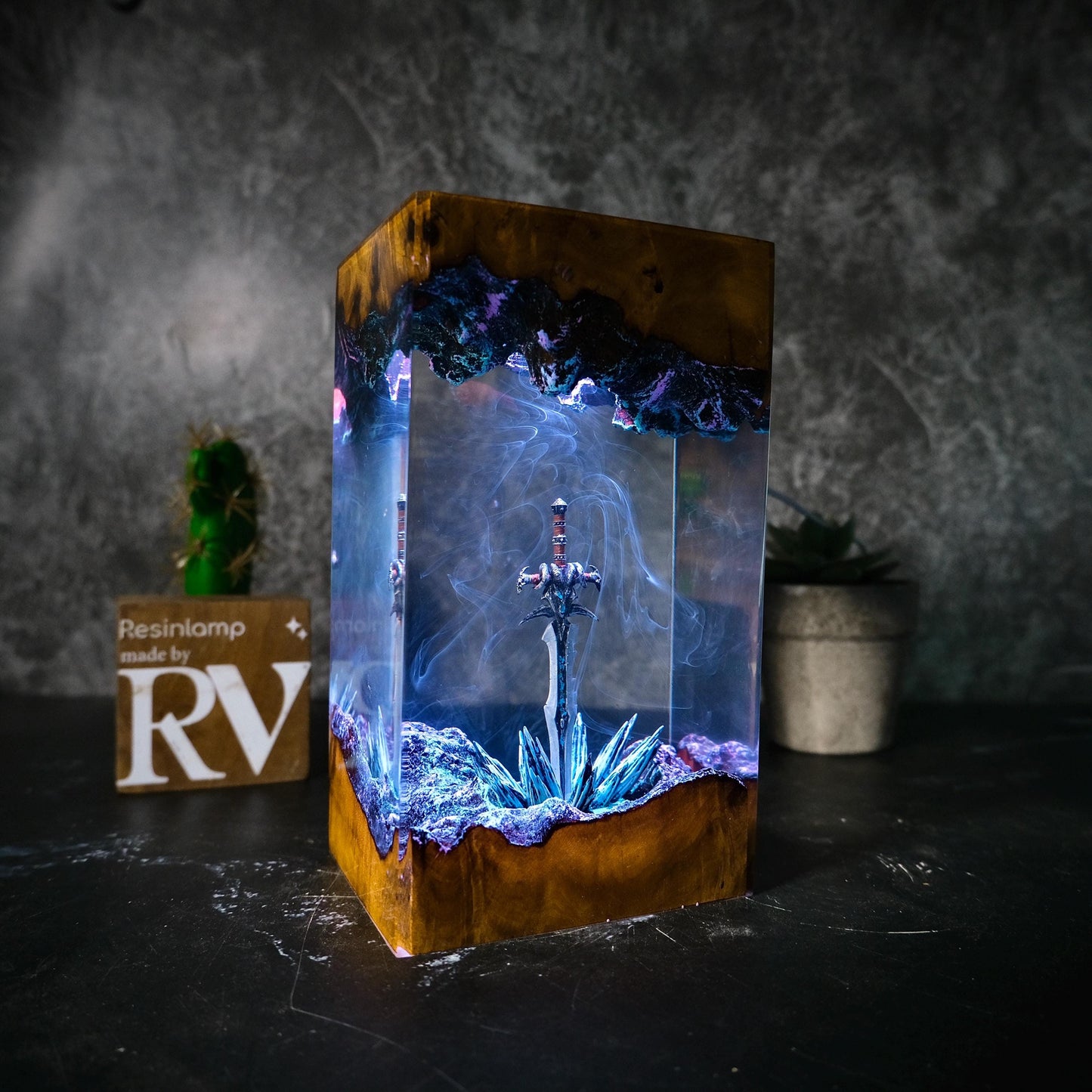 Handmade Icebound Sword Sword Resin Lamp: Gamer Decor Gift, gift for him, gift for gamer, Handmade Sword figure, Fantasy world, Home Decor.