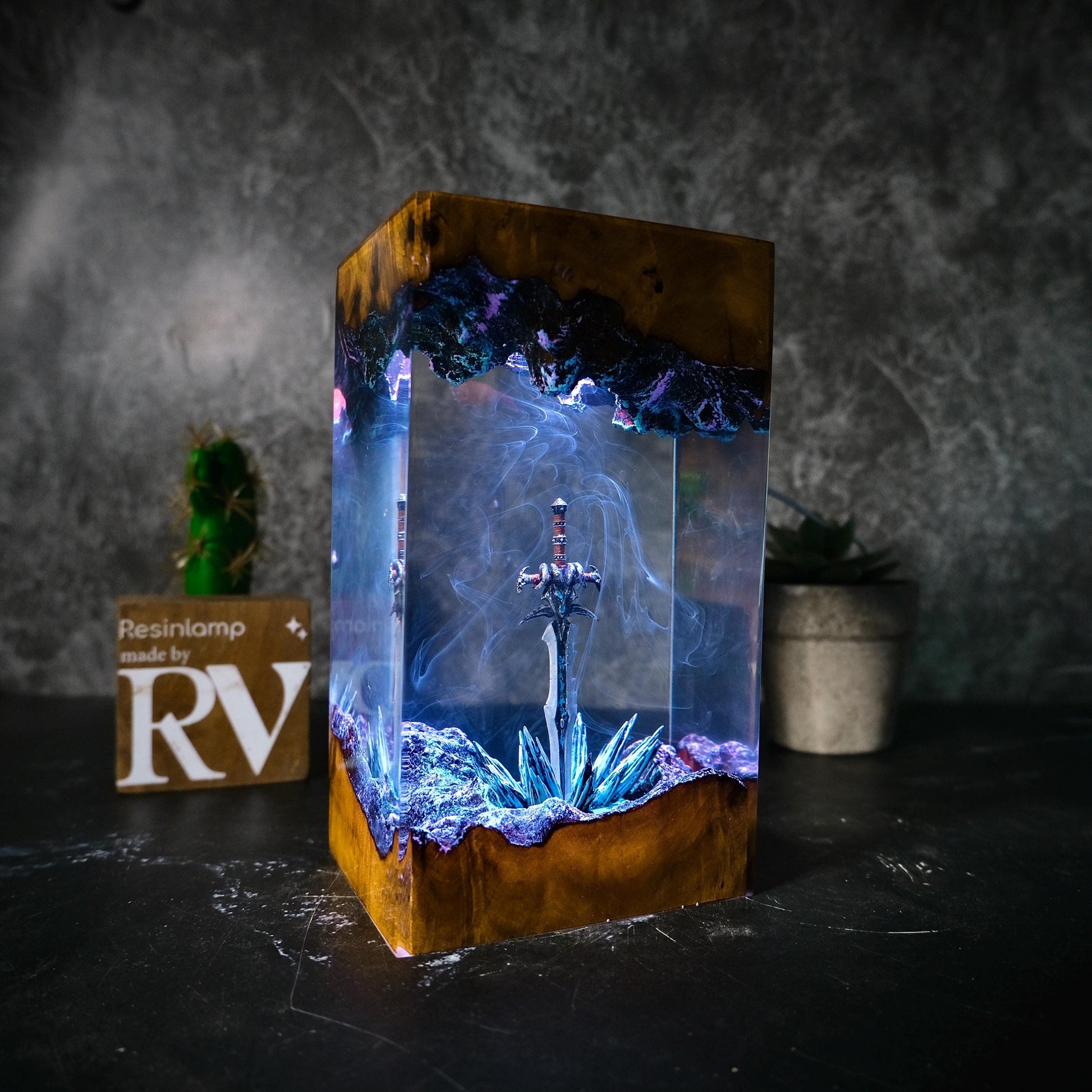 Handmade Icebound Sword Sword Resin Lamp: Gamer Decor Gift, gift for him, gift for gamer, Handmade Sword figure, Fantasy world, Home Decor.