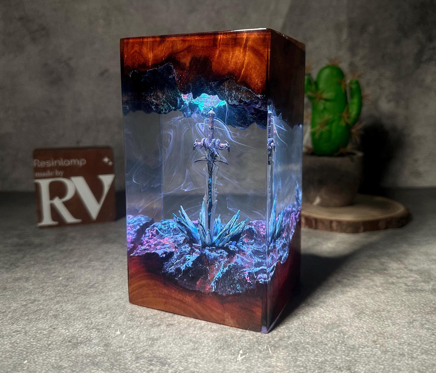 Handmade Icebound Sword Sword Resin Lamp: Gamer Decor Gift, gift for him, gift for gamer, Handmade Sword figure, Fantasy world, Home Decor.