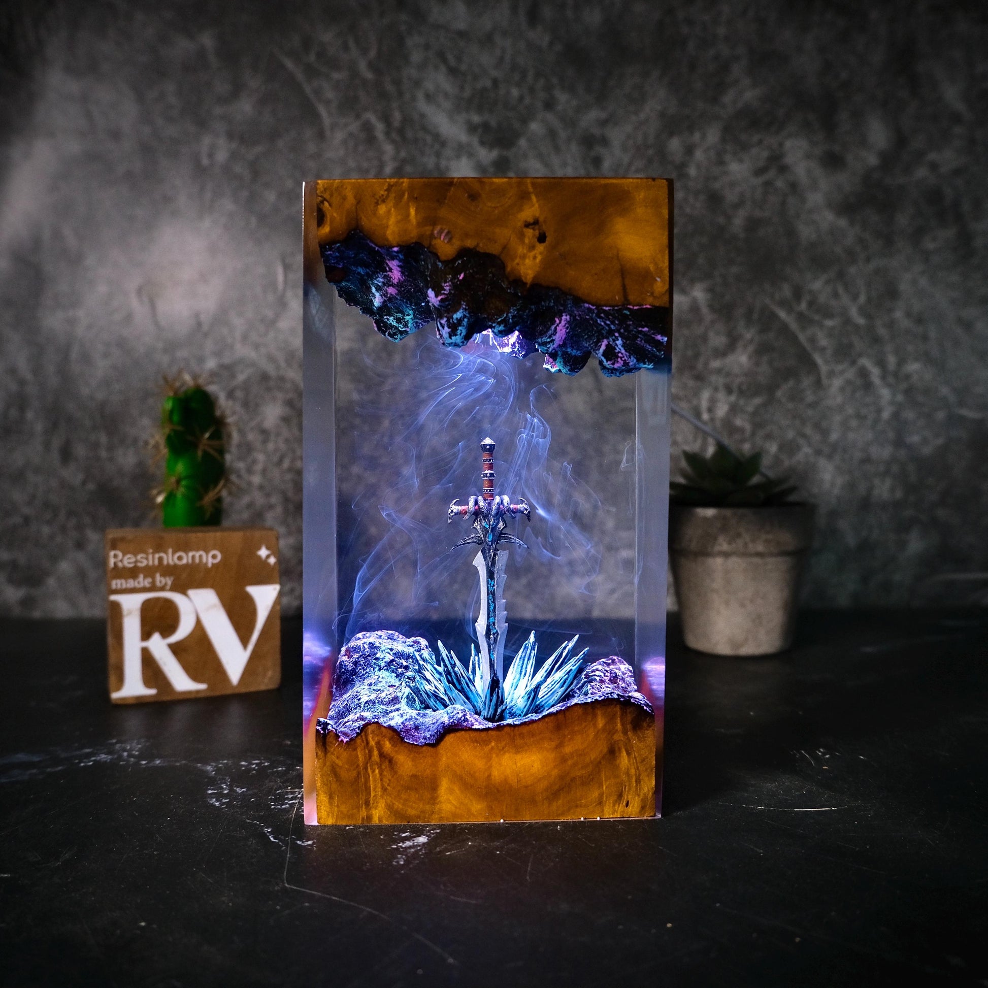 Handmade Icebound Sword Sword Resin Lamp: Gamer Decor Gift, gift for him, gift for gamer, Handmade Sword figure, Fantasy world, Home Decor.